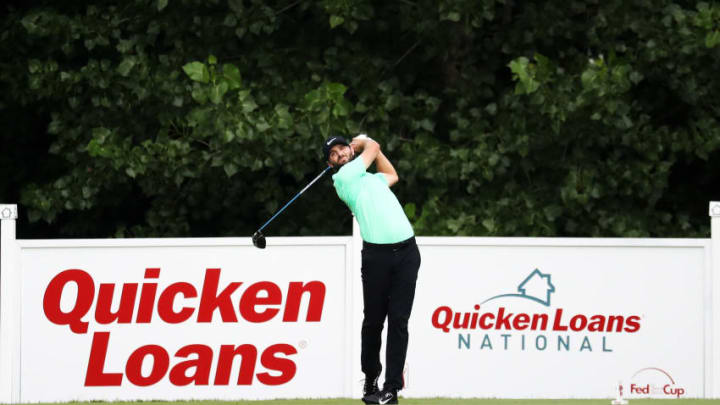 POTOMAC, MD - JULY 02: Kyle Stanley of the United States plays his shot from the 15th tee during the final round of the Quicken Loans National on July 2, 2017 TPC Potomac in Potomac, Maryland. (Photo by Rob Carr/Getty Images)
