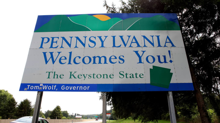PENNSYLVANIA – AUGUST 25: ‘Pennsylvania Welcomes You’ signage on Interstate 76 on August 25, 2016 in Pennsylvania. (Photo By Raymond Boyd/Getty Images)