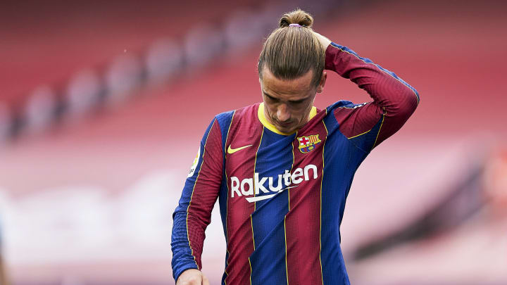 Antoine Griezmann reacts during the La Liga match between FC Barcelona and RC Celta at Camp Nou on May 16, 2021, in Barcelona. (Photo by Pedro Salado/Quality Sport Images/Getty Images)