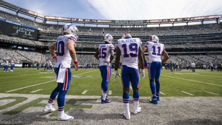 EAST RUTHERFORD, NJ - SEPTEMBER 08: Buffalo Bills offensive players warms up before the game against the New York Jets at MetLife Stadium on September 8, 2019 in East Rutherford, New Jersey. Buffalo defeats New York 17-16. (Photo by Brett Carlsen/Getty Images)