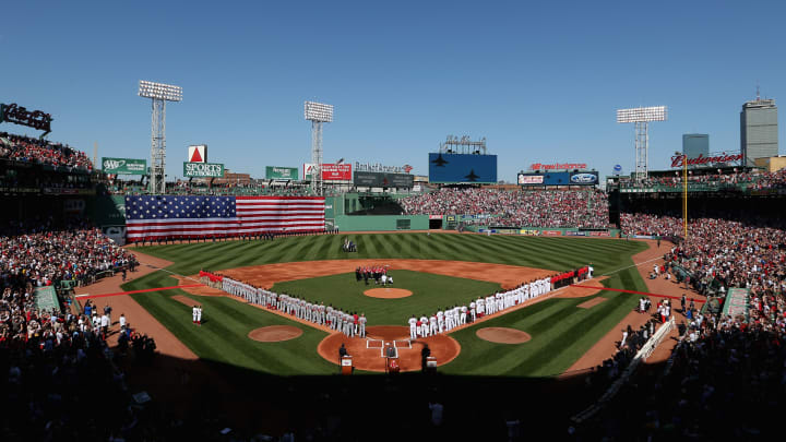 BOSTON, MA – APRIL 13: General view as the Boston Red Sox and the Washington Nationals stand on the field for the National Anthem before the game at Fenway Park on April 13, 2015 in Boston, Massachusetts. (Photo by Maddie Meyer/Getty Images) – baseball books