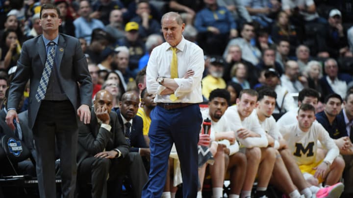 ANAHEIM, CALIFORNIA - MARCH 28: Head coach John Beilein of the Michigan Wolverines looks on during the 2019 NCAA Men's Basketball Tournament West Regional game against the Texas Tech Red Raiders at Honda Center on March 28, 2019 in Anaheim, California. (Photo by Harry How/Getty Images)