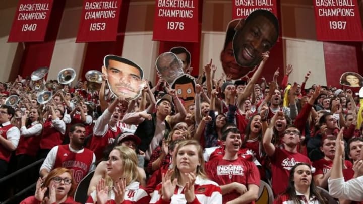 Jan 22, 2015; Bloomington, IN, USA; Indiana Hoosier fans cheer during a game against the Maryland Terrapins at Assembly Hall. Indiana defeats Maryland 89-70. Mandatory Credit: Brian Spurlock-USA TODAY Sports