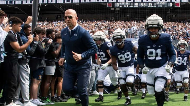 Penn State head coach James Franklin leads the Nittany Lions onto the field at the start of the 2022 Blue-White game at Beaver Stadium on Saturday, April 23, 2022, in State College.Hes Dr 042322 Bluewhite