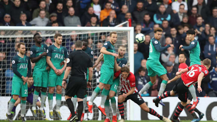 SOUTHAMPTON, ENGLAND – MARCH 09: James Ward-Prowse of Southampton scores his team’s second goal during the Premier League match between Southampton FC and Tottenham Hotspur at St Mary’s Stadium on March 09, 2019 in Southampton, United Kingdom. (Photo by Christopher Lee/Getty Images)