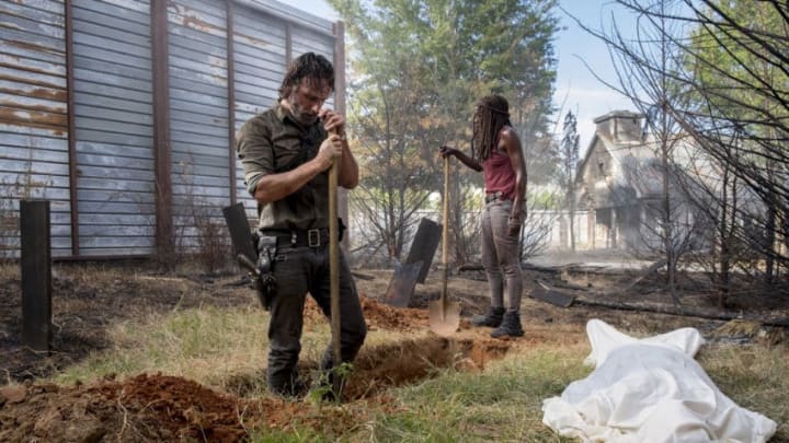 Andrew Lincoln as Rick Grimes, Danai Gurira as Michonne - The Walking Dead _ Season 8, Episode 9 - Photo Credit: Gene Page/AMC