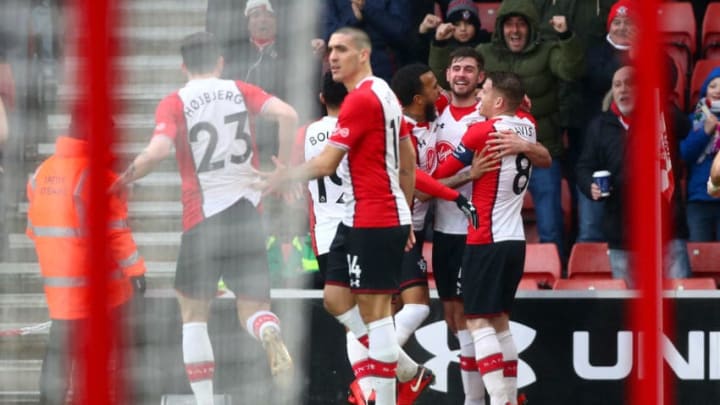 SOUTHAMPTON, ENGLAND - JANUARY 27: Jack Stephens of Southampton celebrates after scoring his sides first goal with his team mates during The Emirates FA Cup Fourth Round match between Southampton and Watford at St Mary's Stadium on January 27, 2018 in Southampton, England. (Photo by Clive Rose/Getty Images)
