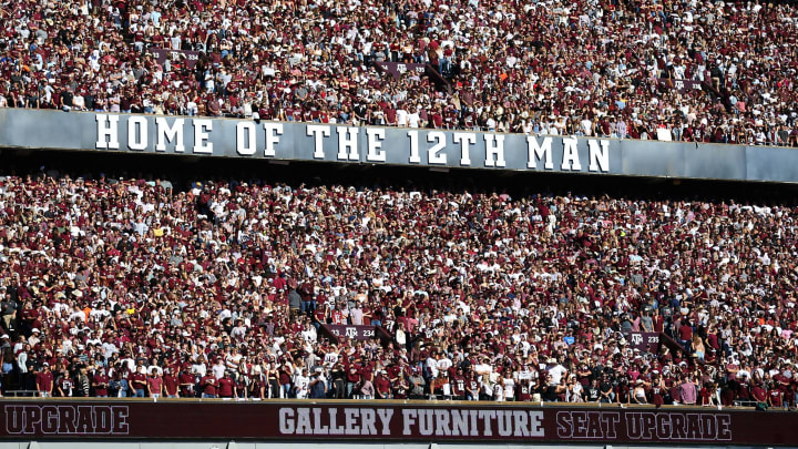 COLLEGE STATION, TEXAS – NOVEMBER 06: The student section is seen during the game between the Texas A&M Aggies and Auburn Tigers at Kyle Field on November 06, 2021 in College Station, Texas. (Photo by Bob Levey/Getty Images)