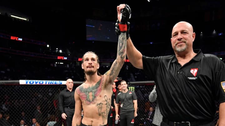LAS VEGAS, NEVADA - MARCH 07: Sean O'Malley celebrates after his victory over Jose Quinonez in their bantamweight fight during the UFC 248 event at T-Mobile Arena on March 07, 2020 in Las Vegas, Nevada. (Photo by Jeff Bottari/Zuffa LLC)