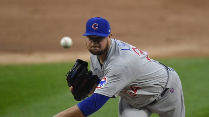 CHICAGO, ILLINOIS - SEPTEMBER 26: Jon Lester #34 of the Chicago Cubs pitches in the first inning against the Chicago White Sox at Guaranteed Rate Field on September 26, 2020 in Chicago, Illinois. (Photo by Quinn Harris/Getty Images)