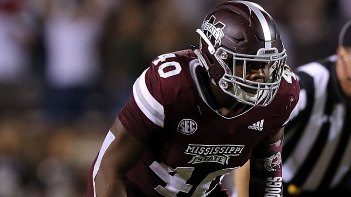 STARKVILLE, MS – OCTOBER 27: Erroll Thompson #40 of the Mississippi State Bulldogs defends during a game against the Texas A&M Aggies at Davis Wade Stadium on October 27, 2018 in Starkville, Mississippi. (Photo by Jonathan Bachman/Getty Images)