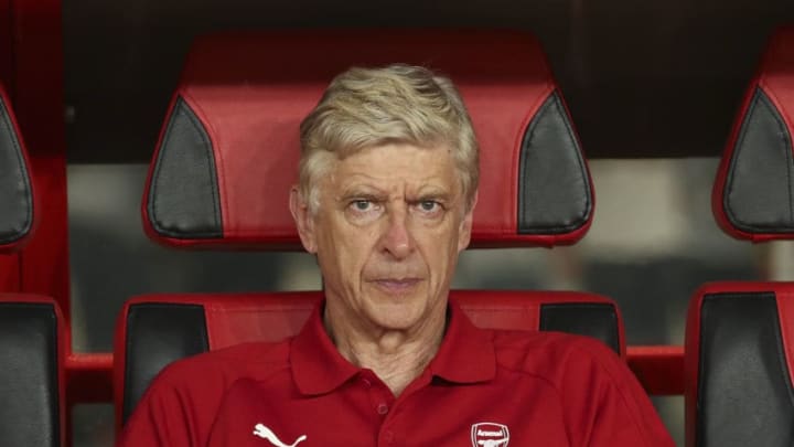 SHANGHAI, CHINA - JULY 19: Coach of Arsenal FC Arsene Wenger looks on during the 2017 International Champions Cup football match between FC Bayern and Arsenal FC at Shanghai Stadium on July 19, 2017 in Shanghai, China. (Photo by Lintao Zhang/Getty Images)