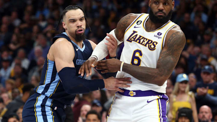 Memphis Grizzlies forward Dillon Brooks (24) defends Los Angeles Lakers forward LeBron James. Mandatory Credit: Petre Thomas-USA TODAY Sports