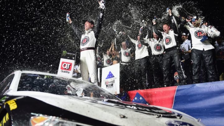 HAMPTON, GA - FEBRUARY 25: Kevin Harvick, driver of the #4 Jimmy John's Ford, celebrates in Victory Lane after winning the Monster Energy NASCAR Cup Series Folds of Honor QuikTrip 500 at Atlanta Motor Speedway on February 25, 2018 in Hampton, Georgia. (Photo by Jared C. Tilton/Getty Images)