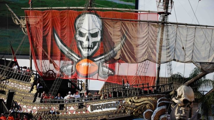 Sep 25, 2016; Tampa, FL, USA; Tampa Bay Buccaneers pirate ship in the end zone against the Los Angeles Rams during the second half at Raymond James Stadium. Mandatory Credit: Kim Klement-USA TODAY Sports