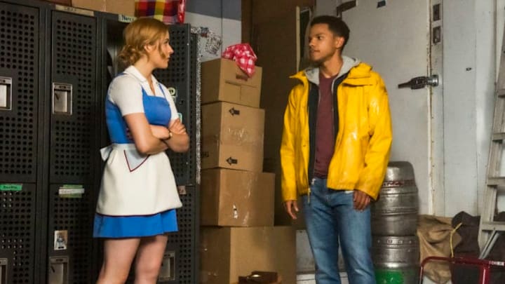 Nancy Drew -- "The Curse of the Dark Storm" -- Image Number: NCD103a_0385b.jpg -- Pictured: Kennedy McMann as Nancy and Tunji Kasim as Nick -- Photo: Dean Buscher/The CW -- © 2019 The CW Network, LLC. All Rights Reserved.