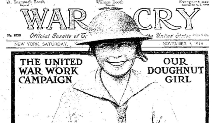 Cover of the Salvation Army Magazine "War Cry" from November 9, 1918, depicting "Doughnut Dollies," the American volunteers serving in France.