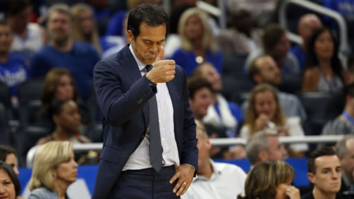 Miami Heat head coach Erik Spoelstra reacts against the Orlando Magic (Kim Klement-USA TODAY Sports)