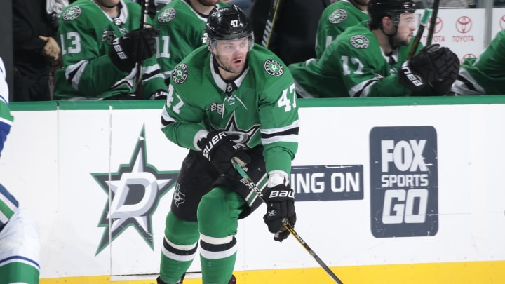 DALLAS, TX – MARCH 25: Alexander Radulov #47 of the Dallas Stars handles the puck against the Vancouver Canucks at the American Airlines Center on March 25, 2018 in Dallas, Texas. (Photo by Glenn James/NHLI via Getty Images) *** Local Caption *** Alexander Radulov
