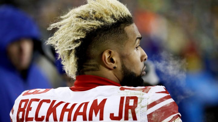 GREEN BAY, WI – JANUARY 8: Odell Beckham #13 of the New York Giants stands on the sideline in the third quarter during the NFC Wild Card game against the Green Bay Packers at Lambeau Field on January 8, 2017 in Green Bay, Wisconsin. (Photo by Jonathan Daniel/Getty Images)