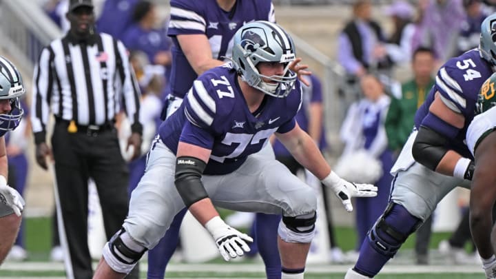 Offensive lineman Carver Willis #77 of the Kansas State Wildcats