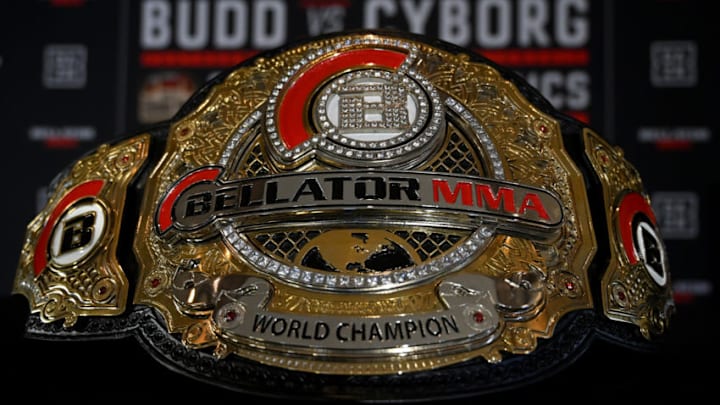 HOLLYWOOD, CA - JANUARY 23: Detailed view of the Bellator women's featherweight world champion belt on display during media day at the Paramount Theatre on January 23, 2020 in Hollywood, California. (Photo by Jayne Kamin-Oncea/Getty Images)