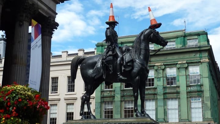 Sometimes, the horse gets to wear a cone, too.