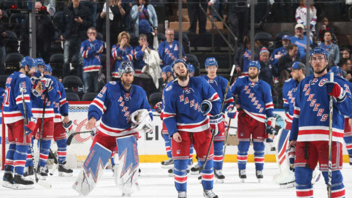 NEW YORK, NY - MAY 09: The New York Rangers look on after being defeated 4-2 against the Ottawa Senators in Game Six of the Eastern Conference Second Round during the 2017 NHL Stanley Cup Playoffs at Madison Square Garden on May 9, 2017 in New York City. (Photo by Jared Silber/NHLI via Getty Images)