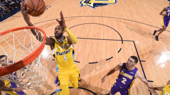 DENVER, CO – DECEMBER 2: Will Barton #5 of the Denver Nuggets shoots the ball against the Los Angeles Lakers on December 2, 2017 at the Pepsi Center in Denver, Colorado. NOTE TO USER: User expressly acknowledges and agrees that, by downloading and/or using this Photograph, user is consenting to the terms and conditions of the Getty Images License Agreement. Mandatory Copyright Notice: Copyright 2017 NBAE (Photo by Garrett Ellwood/NBAE via Getty Images)