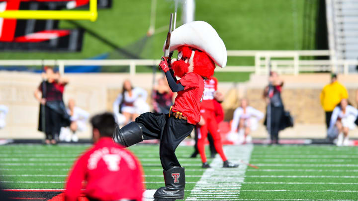 Texas Tech Red Raiders mascot Raider Red. (Photo by John Weast/Getty Images) *** Local Caption ***