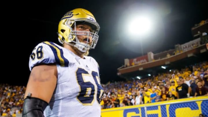 Oct 8, 2016; Tempe, AZ, USA; UCLA Bruins offensive lineman Conor McDermott against the Arizona State Sun Devils at Sun Devil Stadium. The Sun Devils defeated the Bruins 23-20. Mandatory Credit: Mark J. Rebilas-USA TODAY Sports
