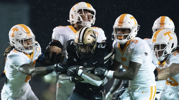 Nov 26, 2022; Nashville, Tennessee, USA;Vanderbilt Commodores running back Ray Davis (2) carries the ball against the Tennessee Volunteers during the first quarter at FirstBank Stadium. Mandatory Credit: George Walker IV – USA TODAY Sports
