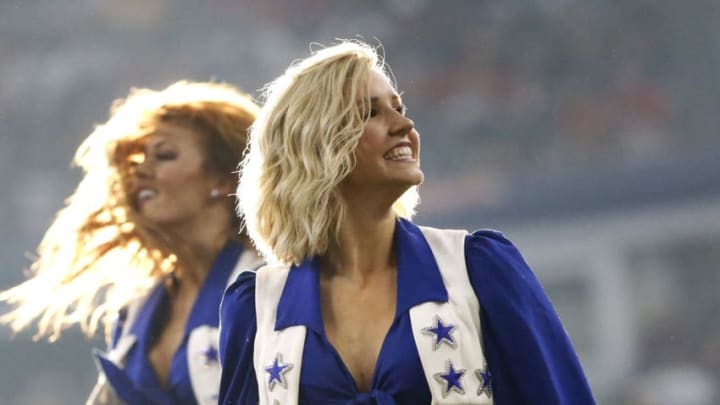 ARLINGTON, TX - NOVEMBER 5: The Dallas Cowboys Cheerleaders perform as the Cowboys play the Kansas City Chiefs at AT