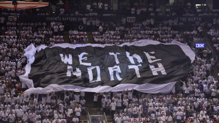 TORONTO, CA - APRIL 18: An overall view of the Air Canada Centre while the fans pass around the 'WE ARE THE NORTH' flag during Game One of the Eastern Conference Playoffs Washington Wizards against the Toronto Raptors on April 18, 2015 in Toronto, Canada. NOTE TO USER: User expressly acknowledges and agrees that, by downloading and or using this photograph, User is consenting to the terms and conditions of the Getty Images License Agreement. Mandatory Copyright Notice: Copyright 2015 NBAE (Photo by David Dow/NBAE via Getty Images)