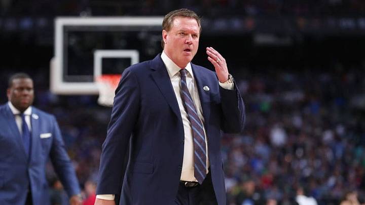 SAN ANTONIO, TX - MARCH 31: head coach Bill Self of the Kansas Jayhawks looks on in the first half against the Villanova Wildcats during the 2018 NCAA Men's Final Four Semifinal at the Alamodome on March 31, 2018 in San Antonio, Texas. (Photo by Tom Pennington/Getty Images) SAN ANTONIO, TX - MARCH 31: head coach Bill Self of the Kansas Jayhawks looks on in the first half against the Villanova Wildcats during the 2018 NCAA Men's Final Four Semifinal at the Alamodome on March 31, 2018 in San Antonio, Texas. (Photo by Tom Pennington/Getty Images)