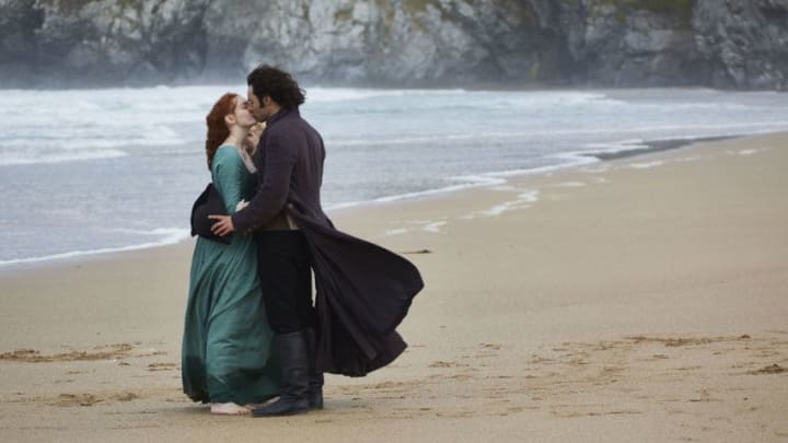 MASTERPIECE“Poldark” Season 4Sundays, September 30 - November 18, 2018 at 9pm ETEpisode OneSunday, September 30, 2018; 9-10pm ET on PBSThe Prime Minister calls an election and uncertainty grips the country. Ross watchesCornwall suffer under the power of Truro’s MP, George Warleggan, while Demelzaremains caught between Ross and a lovesick Hugh. The Enyses contemplate having achild and Elizabeth seeks the same to secure her marriage. Morwenna uses Osborne’saffair with her sister Rowella to keep the reverend’s advances at bay. Sam and Drake areblamed for a murder, and Ross finds himself powerless to save his brothers-in-law.Shown from left to right: Eleanor Tomlinson as Demelza and Aidan Turner as Ross PoldarkFor editorial use only.Photo courtesy of Mammoth Screen for MASTERPIECE