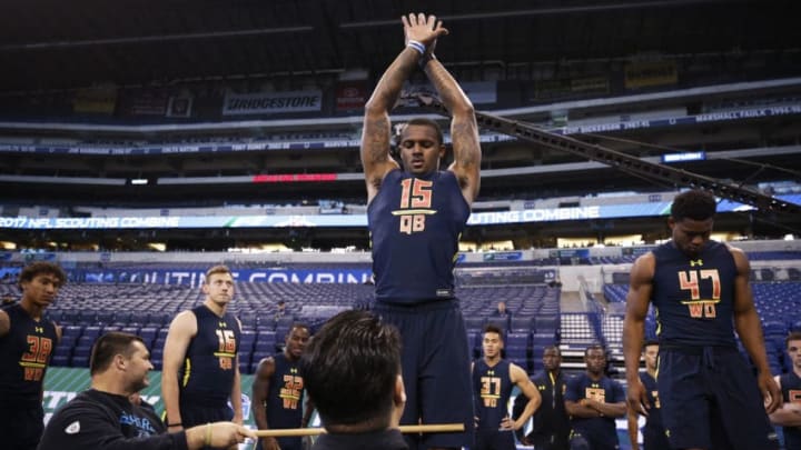 INDIANAPOLIS, IN - MARCH 04: Quarterback Deshaun Watson of Clemson stands has measurements taken during day four of the NFL Combine at Lucas Oil Stadium on March 4, 2017 in Indianapolis, Indiana. (Photo by Joe Robbins/Getty Images)