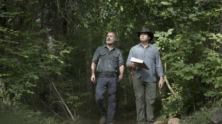 Andrew Lincoln as Rick Grimes, Josh McDermitt as Dr. Eugene Porter - The Walking Dead _ Season 9, Episode 2 - Photo Credit: Jackson Lee Davis/AMC