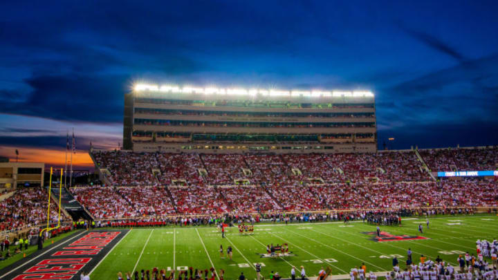 LUBBOCK, TEXAS - SEPTEMBER 07: The sun sets behind Jones AT&T Stadium during the first half of the college football game between the Texas Tech Red Raiders and the UTEP Miners on September 07, 2019 in Lubbock, Texas. (Photo by John E. Moore III/Getty Images)