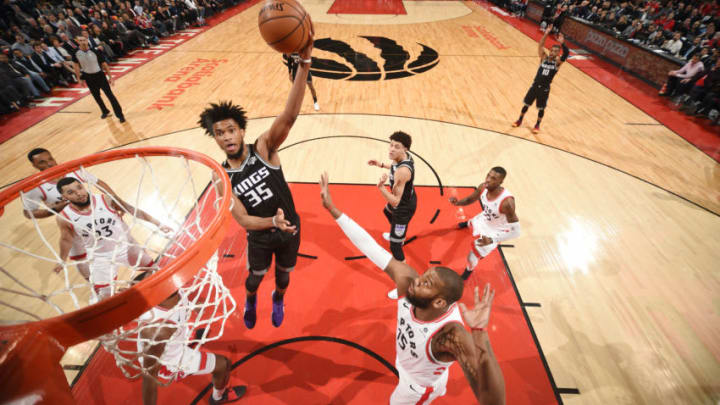 TORONTO, CANADA - JANUARY 22: Marvin Bagley III #35 of the Sacramento Kings shoots the ball against the Toronto Raptors on January 22, 2019 at the Scotiabank Arena in Toronto, Ontario, Canada. NOTE TO USER: User expressly acknowledges and agrees that, by downloading and or using this Photograph, user is consenting to the terms and conditions of the Getty Images License Agreement. Mandatory Copyright Notice: Copyright 2019 NBAE (Photo by Ron Turenne/NBAE via Getty Images)