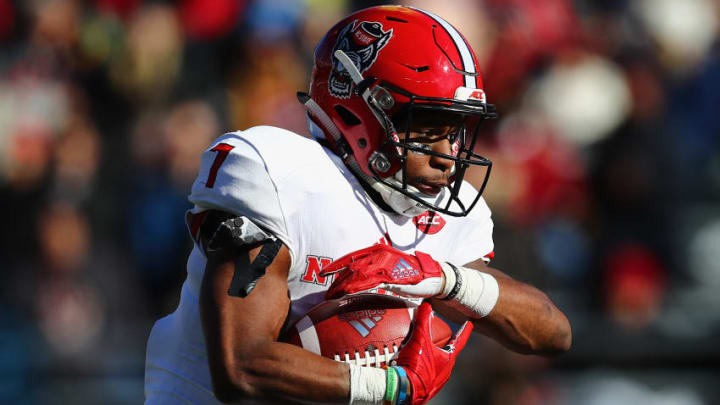 CHESTNUT HILL, MA - NOVEMBER 11: Nyheim Hines #7 of the North Carolina State Wolfpack runs with the ball during the first half against the Boston College Eagles at Alumni Stadium on November 11, 2017 in Chestnut Hill, Massachusetts. (Photo by Tim Bradbury/Getty Images)
