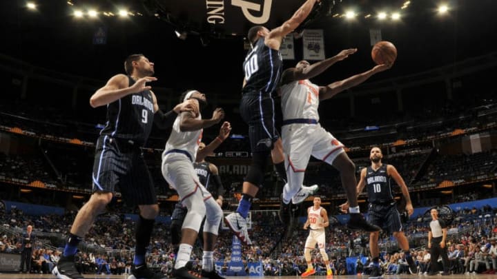 ORLANDO, FL - NOVEMBER 18: Emmanuel Mudiay #1 of the New York Knicks shoots the ball against the Orlando Magic on November 18, 2018 at Amway Center in Orlando, Florida. NOTE TO USER: User expressly acknowledges and agrees that, by downloading and or using this photograph, User is consenting to the terms and conditions of the Getty Images License Agreement. Mandatory Copyright Notice: Copyright 2018 NBAE (Photo by Fernando Medina/NBAE via Getty Images)