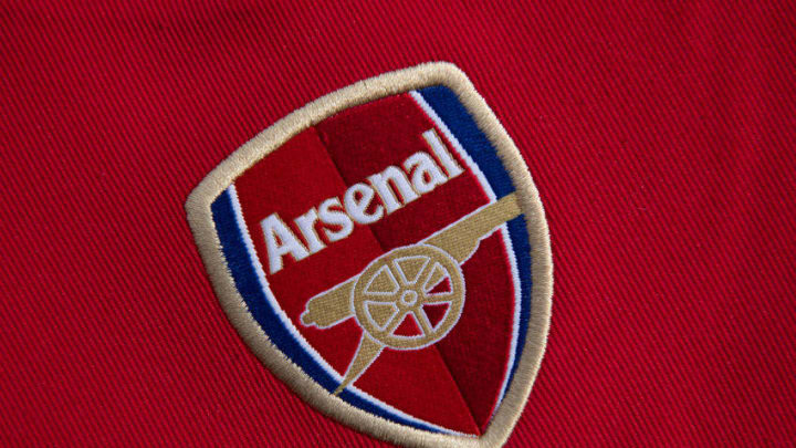 MANCHESTER, ENGLAND - MARCH 16: The Arsenal FC club crest on their shirt on March 16, 2020 in Manchester, England. (Photo by Visionhaus)
