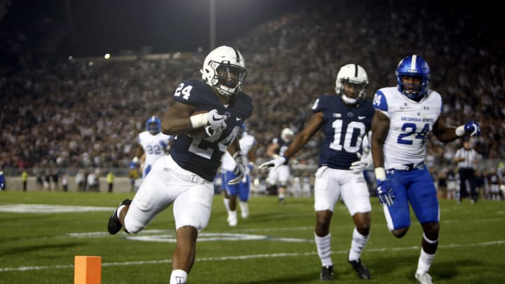 STATE COLLEGE, PA – SEPTEMBER 16: Miles Sanders #24 of the Penn State Nittany Lions rushes for a 29 yard touchdown in the first half against the Georgia State Panthers at Beaver Stadium on September 16, 2017 in State College, Pennsylvania. (Photo by Justin K. Aller/Getty Images)
