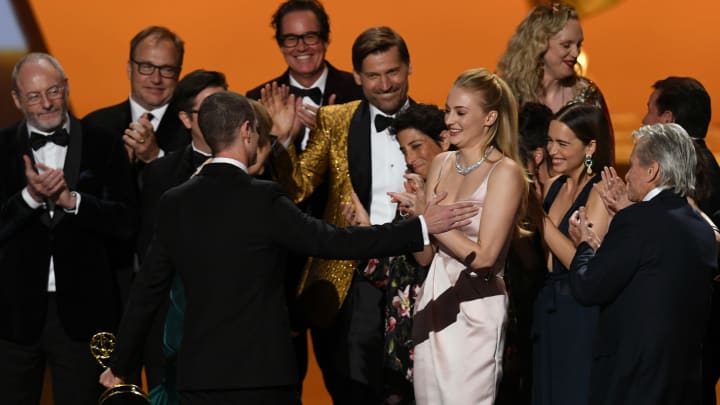 LOS ANGELES, CALIFORNIA – SEPTEMBER 22: Cast and crew of ‘Game of Thrones’ accept the Outstanding Drama Series award onstage during the 71st Emmy Awards at Microsoft Theater on September 22, 2019 in Los Angeles, California. (Photo by Kevin Winter/Getty Images)