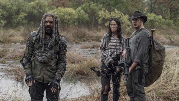 Khary Payton as Ezekiel, Eleanor Matsuura as Yumiko, Josh McDermitt as Dr. Eugene Porter - The Walking Dead _ Season 10, Episode 15 - Photo Credit: Jace Downs/AMC