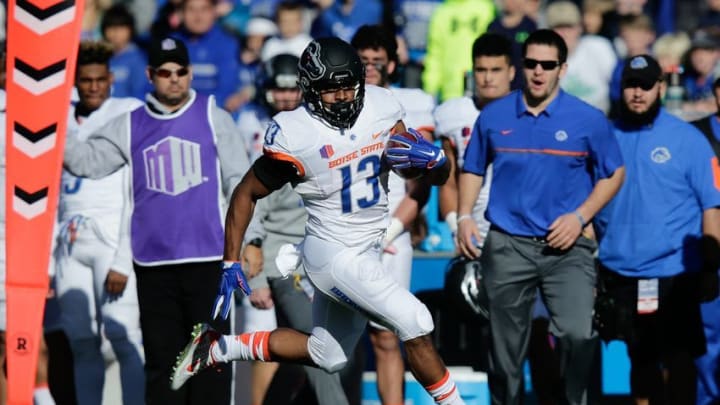 Nov 25, 2016; Colorado Springs, CO, USA; Boise State Broncos running back Jeremy McNichols (13) runs the ball in the first quarter against the Air Force Falcons at Falcon Stadium. Mandatory Credit: Isaiah J. Downing-USA TODAY Sports