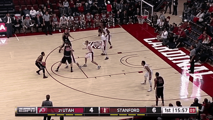 Utah @ Stanford - Poeltl PNR, good catch and finish, good hands