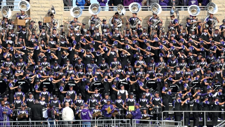 Members of the Kansas State marching band cheer (Photo by Scott Winters/Icon Sportswire via Getty Images)