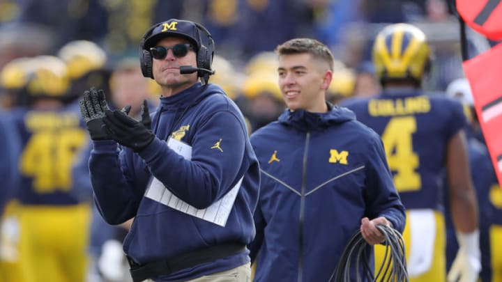 Jim Harbaugh, Michigan Wolverines. (Photo by Leon Halip/Getty Images)
